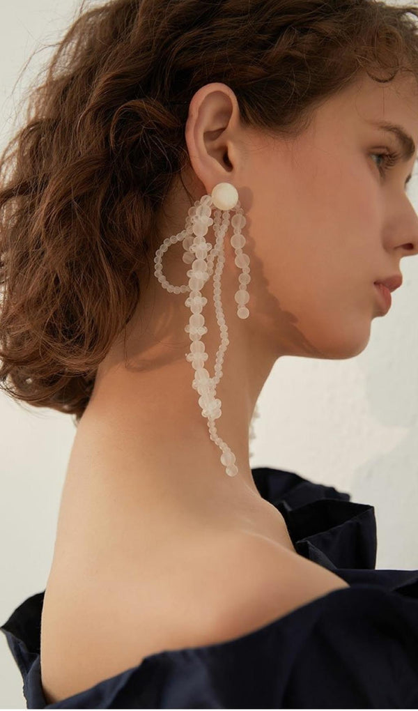 AMIRA WHITE PEARL ACRYLIC TASSEL EARRINGS-Fashionslee