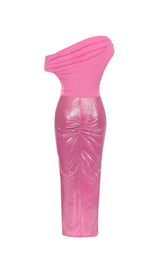 RUCHED SPLIT THIGH DRESS IN PINK-Fashionslee