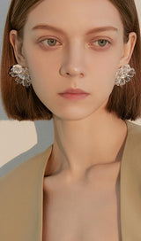 AUDRINA WHITE CRYSTAL 3D FLOWER EARRINGS-Fashionslee
