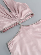 CROSS OVER CUT OUT SATIN MINI DRESS IN PINK-Fashionslee