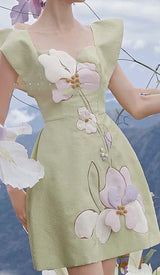 3D FLOWER BUTTERFLY SLEEVE MINI DRESS IN MINT-Fashionslee