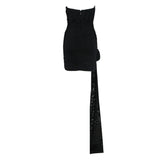3D FLOWER STRAPLESS MINI DRESS IN BLACK-Fashionslee