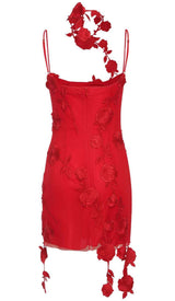 3D FLOWER SUSPENDER DRESS IN RED-Fashionslee
