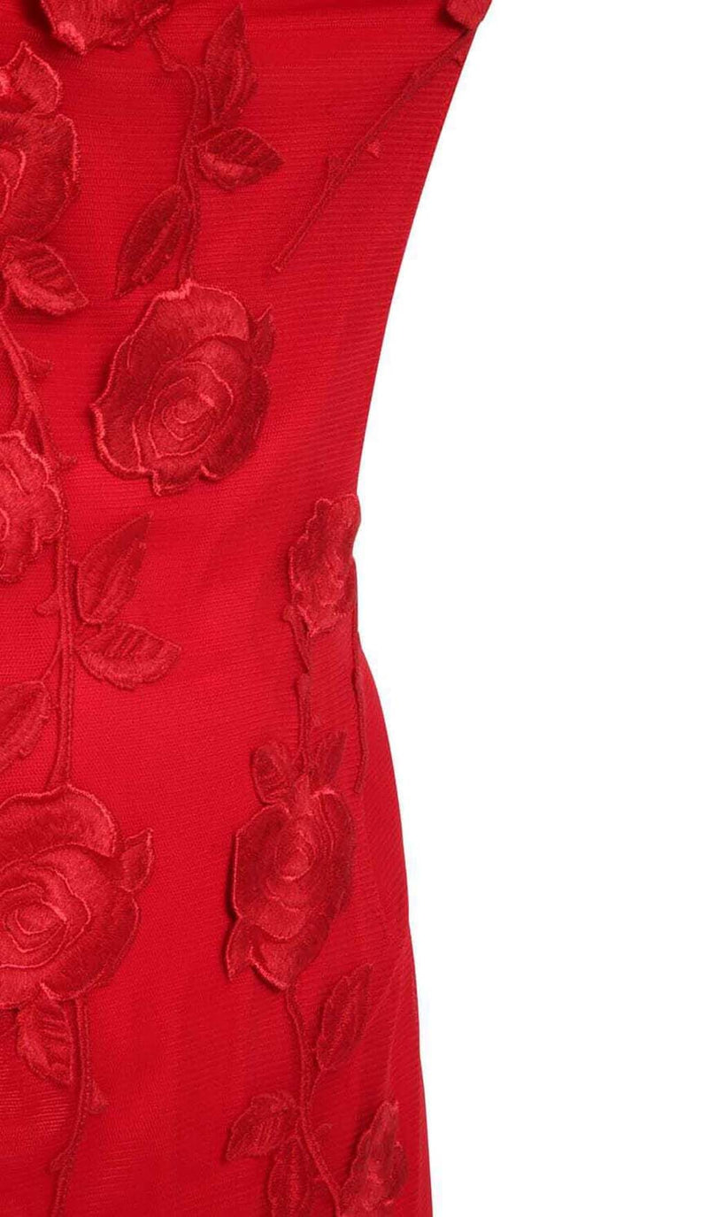 3D FLOWER SUSPENDER DRESS IN RED-Fashionslee