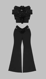 3D FLOWER-EMBELLISHED JUMPSUIT IN BLACK-Fashionslee
