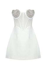 STRAPLESS HEART BUSTIER MINI DRESS IN WHITE-Fashionslee