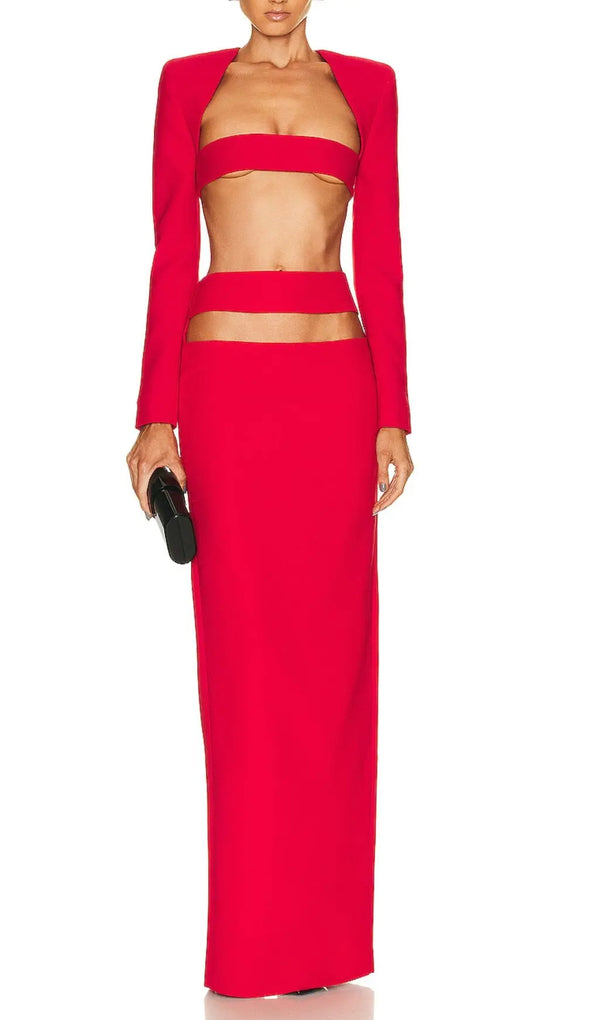 RED TWO PIECES BANDAGE SET-Fashionslee