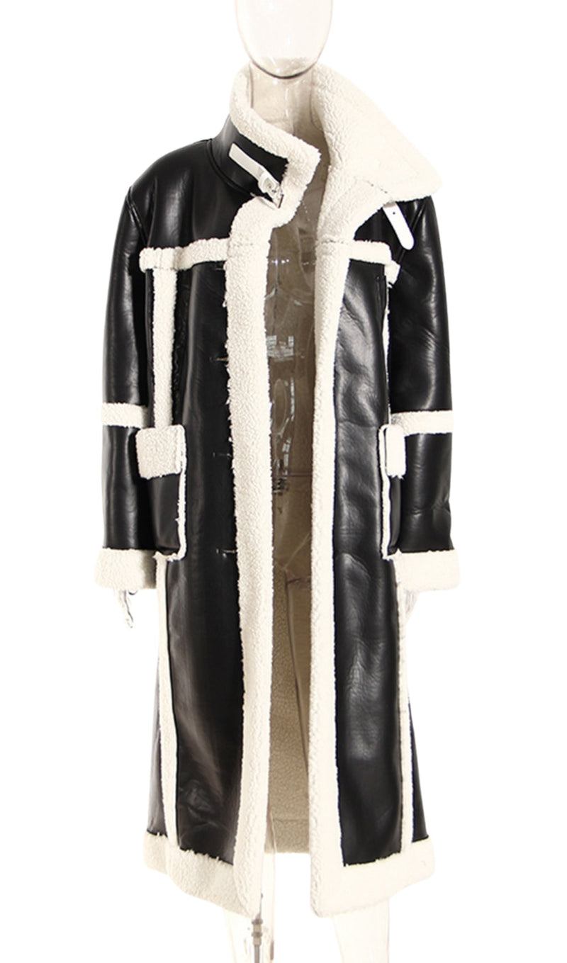 ARIAN PATCHWORK FAUX FUR LEATHER COAT-Fashionslee
