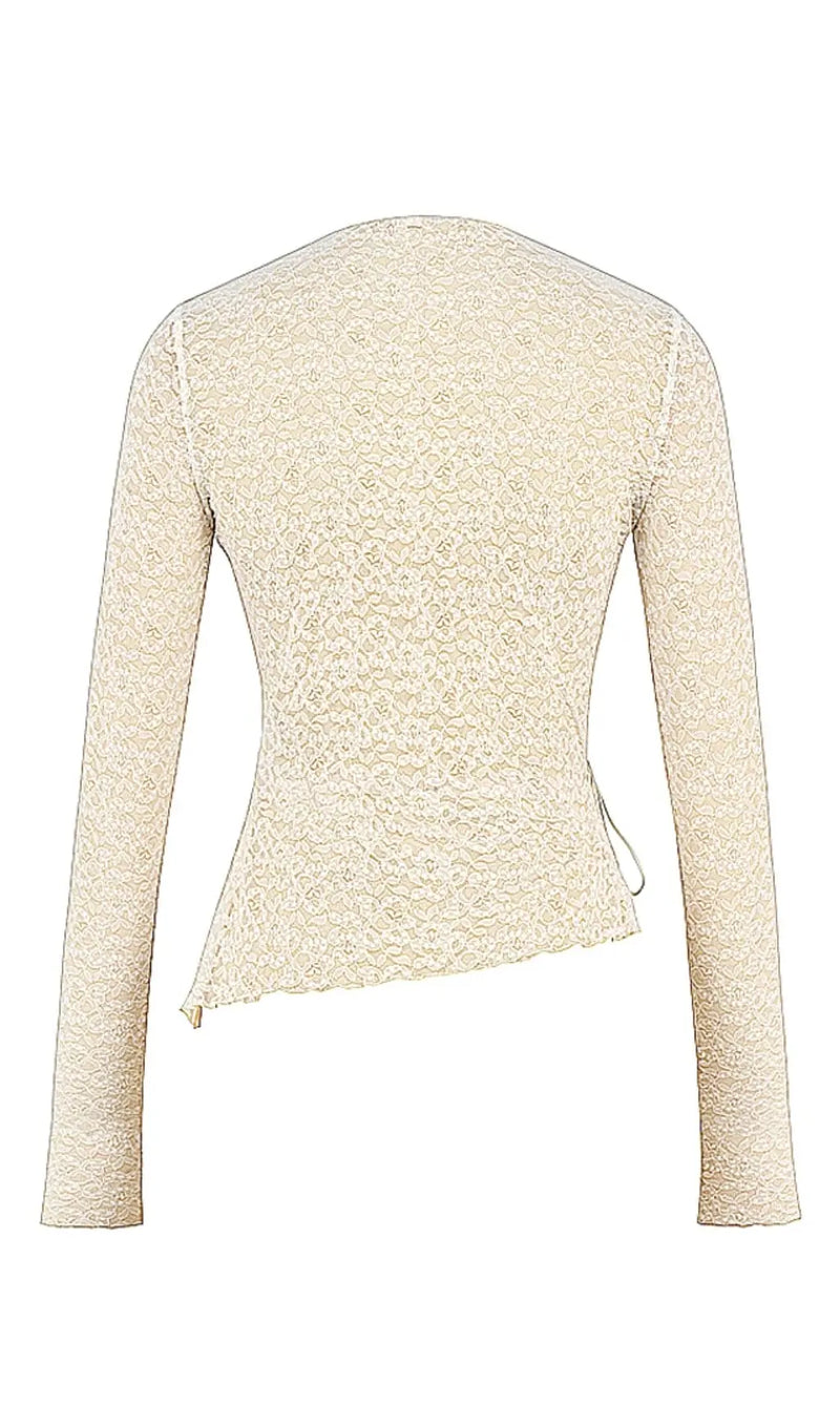 IVORY FLORAL LACE TRIM TOP-Fashionslee