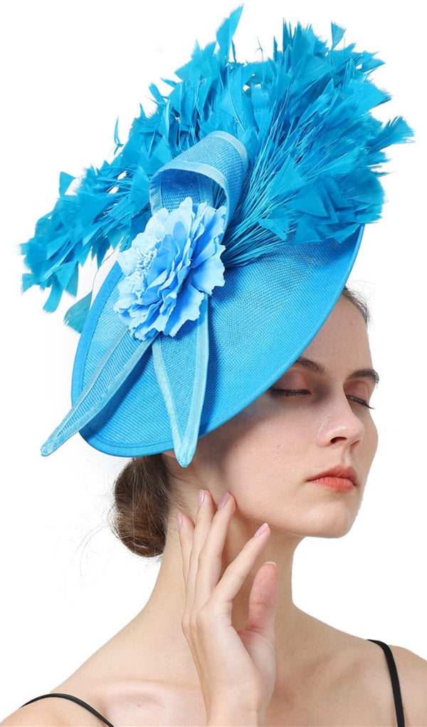 BLUE ELEGANT FEATHER FASCINATORS-Fashionslee