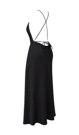 BLACK THIGH SLIT MAXI DRESS-Fashionslee
