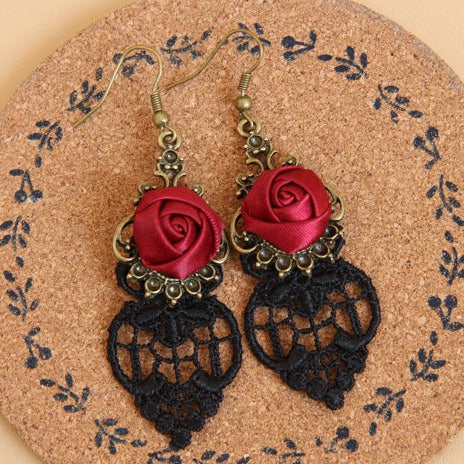 HOLLOW LACE ROSE EARRINGS-Fashionslee