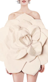 APRICOT ONE-SHOULDER THREE-DIMENSIONAL FLOWER BACKLESS DRESS-Fashionslee