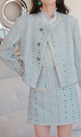 HEAVY SEQUIN EMBROIDERED SMALL FRAGRANT STYLE JACKET AND SKIRT-Fashionslee