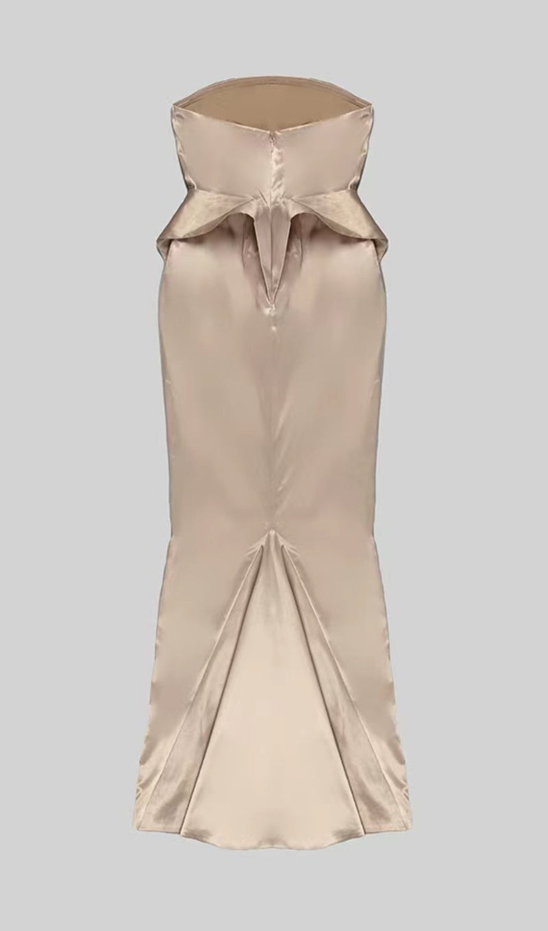 SATIN STRAPLESS MERMAID MAXI DRESS IN BEIGE-Fashionslee