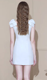 AMINAH WHITE BOW STRAP MINI DRESS-Fashionslee