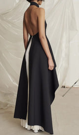 BANDAGE HALTER IRREGULAR MAXI DRESS IN BLACK AND WHITE-Fashionslee