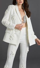ACEDIA WHITE THREE DIMENSIONAL FLORAL SUIT-Fashionslee