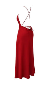 RED ROSE THIGH SLIT MAXI DRESS-Fashionslee