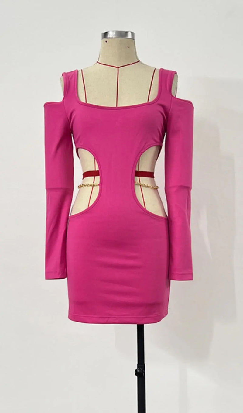 LONG SLEEVES CUT OUT MINI DRESS IN PINK-Fashionslee