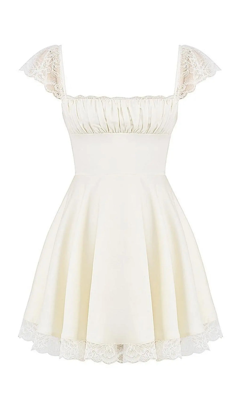 SATIN LACE MINI DRESS IN WHITE-Fashionslee