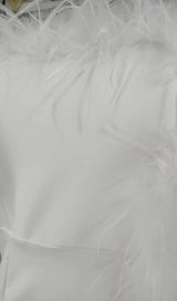 FEATHER STRAPLESS MAXI DRESS IN WHITE-Fashionslee