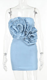 ARISTA STRAPLESS FLOWER DENIM DRESS-Fashionslee