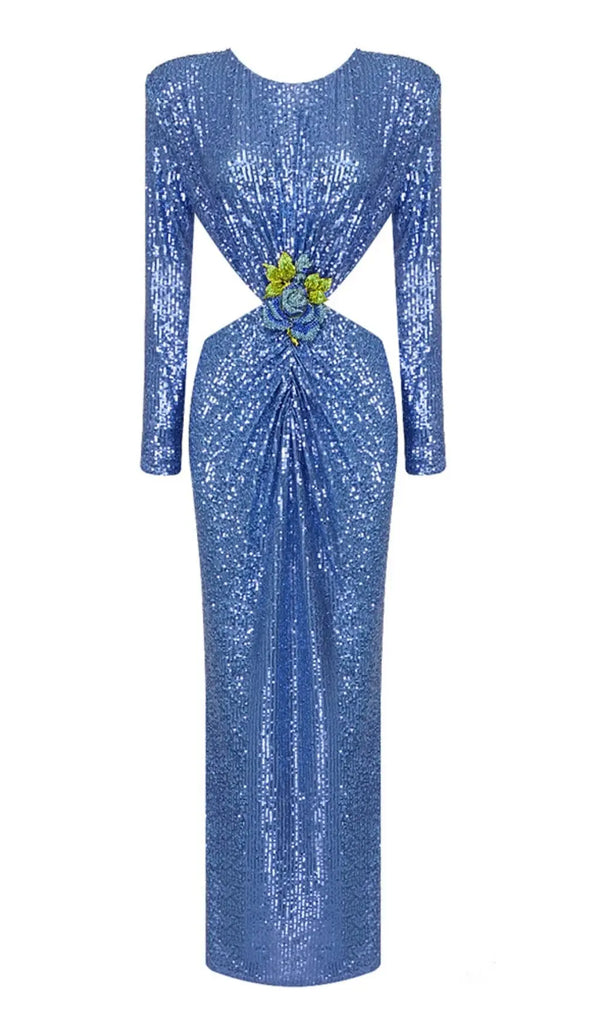 SEQUIN CUTOUT BACKLESS MAXI DRESS IN BLUE-Fashionslee