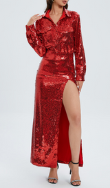 AKANKE RED SEQUIN TWO-PIECE SET-Fashionslee