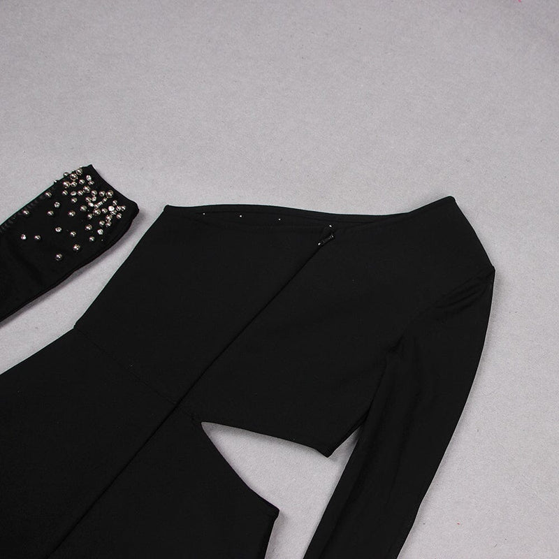 BANDAGE CUTOUT STUDDED MINI DRESS IN BLACK-Fashionslee
