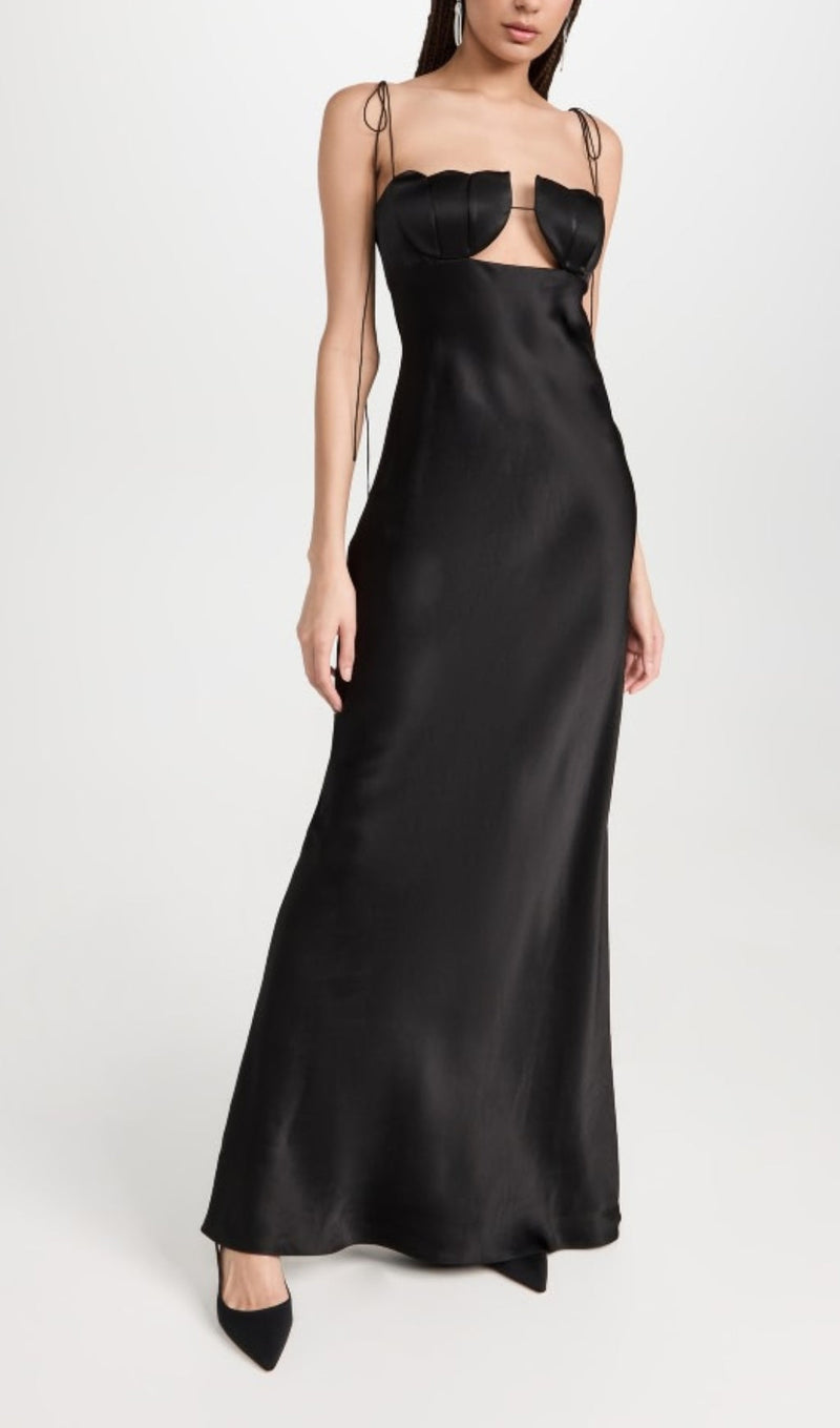 ANISHA BLACK CUTOUT MAXI BANDAGE DRESS-Fashionslee
