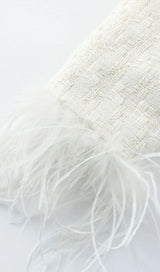 CHANEL'S STYLE WITH FEATHER SHORT SKIRT SUIT IN WHITE-Fashionslee