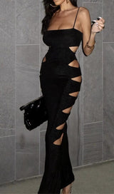 CUTOUT STRAPPY MAXI DRESS IN BLACK-Fashionslee