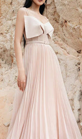 Bow Sleeveless Pleated Midi Dress-Fashionslee