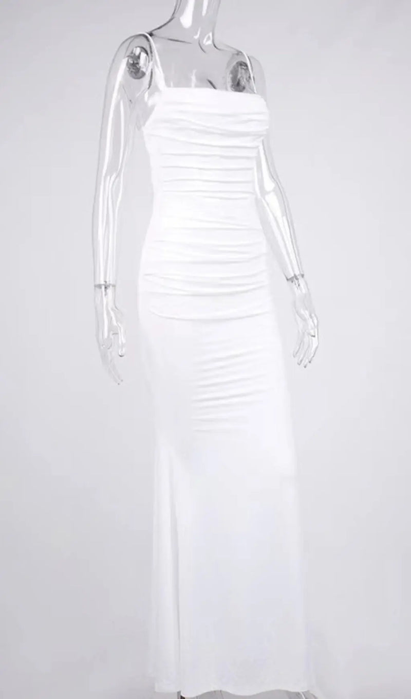 WHITE DRAPED CORSET MAXI DRESS-Fashionslee