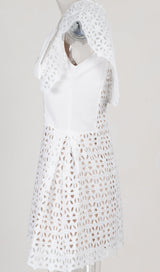 WHITE BOW EMBROIDERED MINI DRESS-Fashionslee