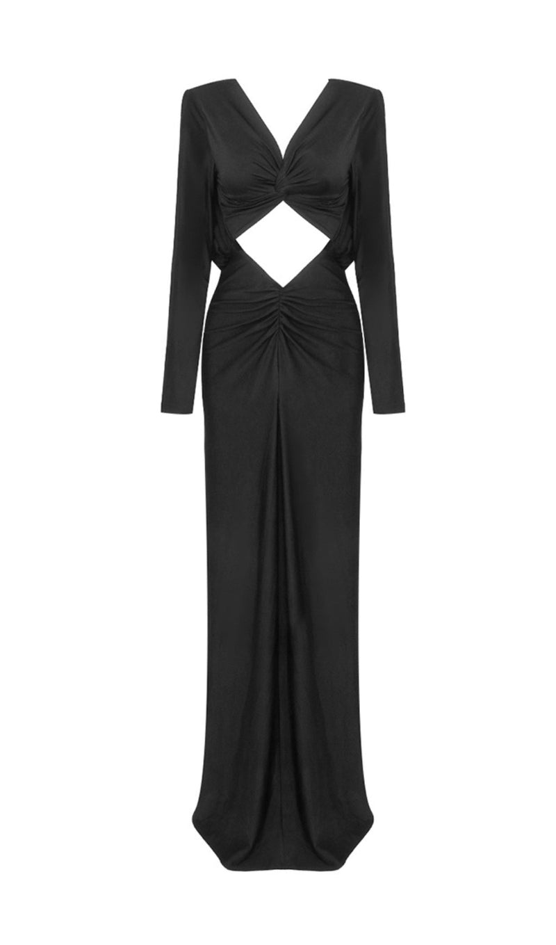 JERSEY CUT OUT MAXI DRESS IN BLACK-Fashionslee
