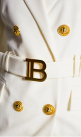 AASIA WHITE BELT METAL BUTTON MINI DRESS-Fashionslee