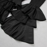 BLACK STRAPLESS JUMPSUIT WITH TIERED RUFFLE HEM-Fashionslee