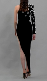 AUBREE ASYMMETRICAL BLACK CRÊPE DRESS-Fashionslee