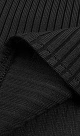 BLACK O NECK LONG SLEEVE BANDAGE MINI DRESS-Fashionslee