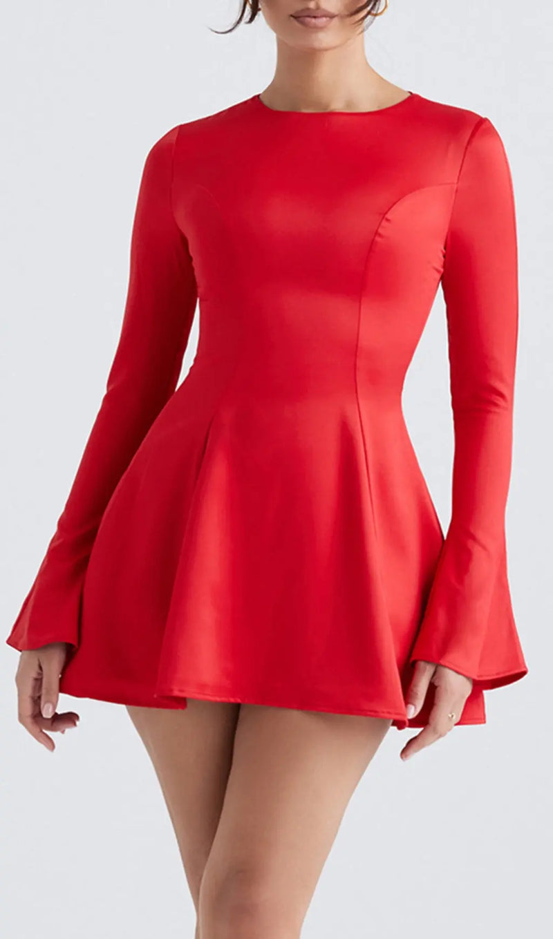 RED SATIN MINI DRESS-Fashionslee