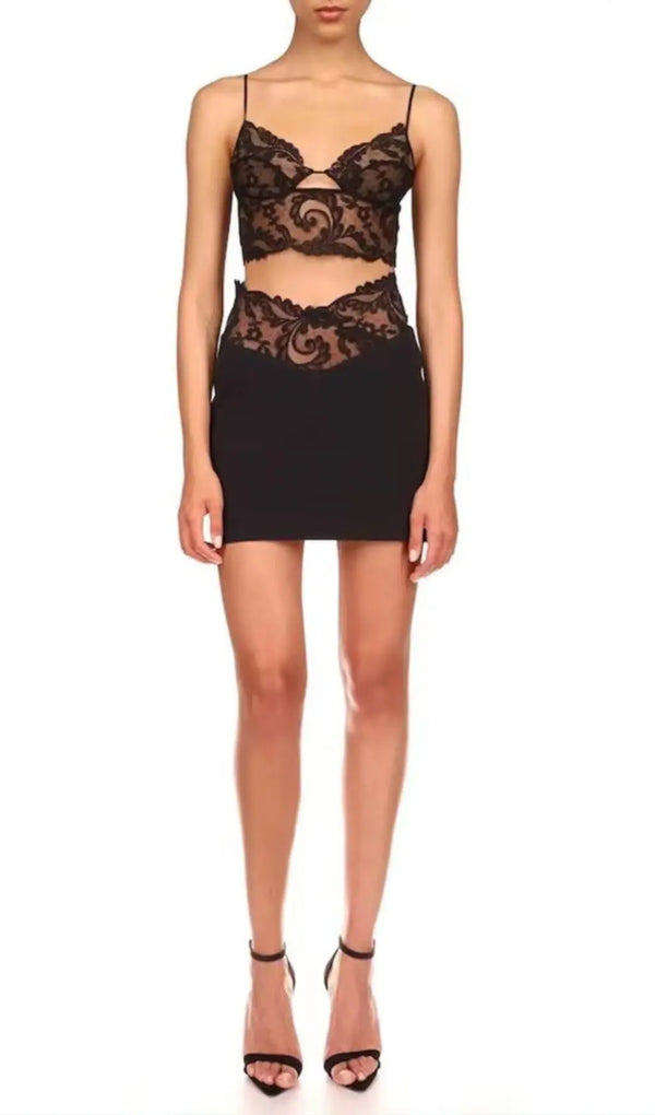 BLACK LACE STRAPPY TWO PIECES-Fashionslee