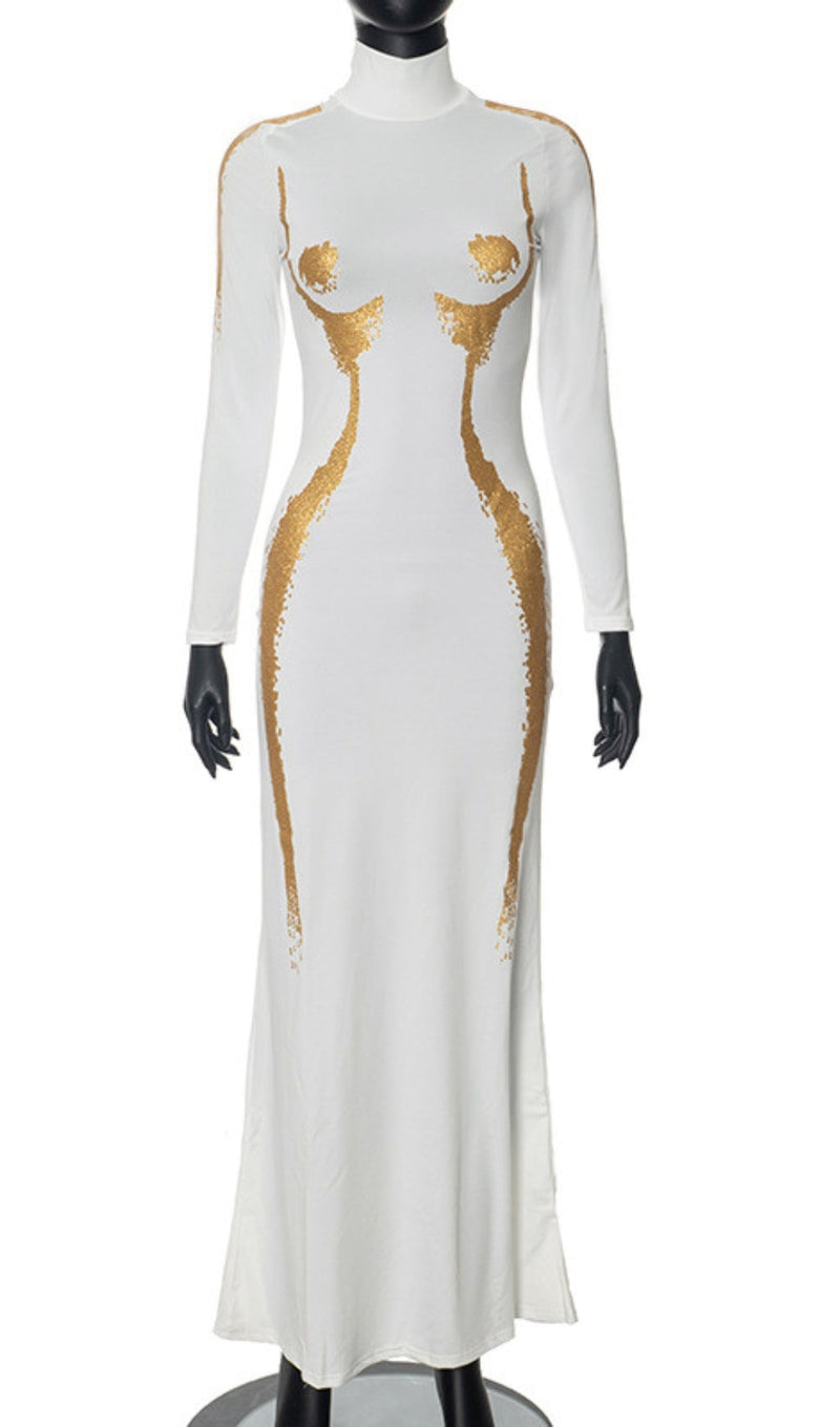 ARA WHITE PRINTED MAXI DRESS-Fashionslee