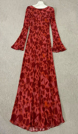 ROSE PRINT FLARE MAXI DRESS IN RED-Fashionslee