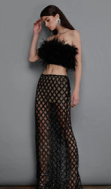 FEATHER SEQUIN TWO PIECE SET IN BLACK-Fashionslee