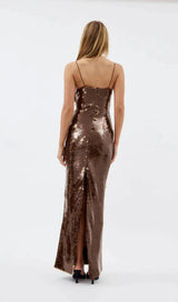 SEQUIN MAXI DRESS IN BROWN-Fashionslee
