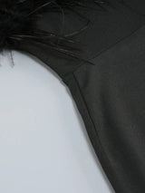 BLACK STRAPLESS FEATHER BODYCON MINI DRESS-Fashionslee