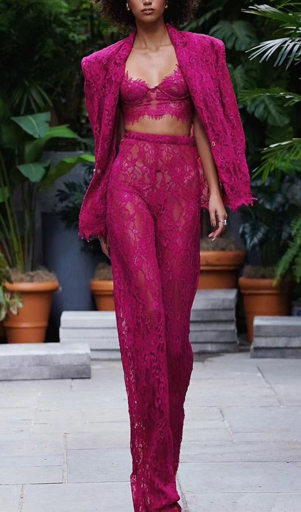 ARETHA ROSE RED LACE SUIT-Fashionslee