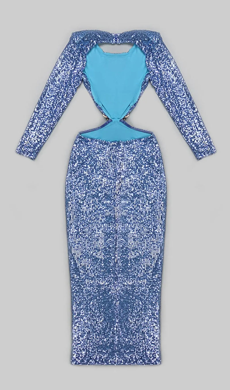 SEQUIN CUTOUT BACKLESS MAXI DRESS IN BLUE-Fashionslee
